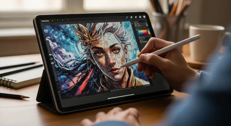 Dibujando arte digital en una tablet con las mejores apps Android para dibujar.